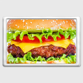 Магнит 45*70 с принтом Гамбургер в Кировске, Пластик | Размер: 78*52 мм; Размер печати: 70*45 | бутерброд | гамбургер | еда | фастфуд | чизбургер