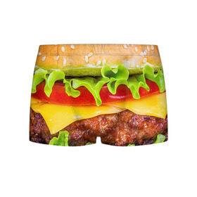 Мужские трусы 3D с принтом Гамбургер в Кировске, 50% хлопок, 50% полиэстер | классическая посадка, на поясе мягкая тканевая резинка | Тематика изображения на принте: бутерброд | гамбургер | еда | фастфуд | чизбургер