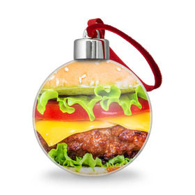 Ёлочный шар с принтом Гамбургер в Кировске, Пластик | Диаметр: 77 мм | бутерброд | гамбургер | еда | фастфуд | чизбургер