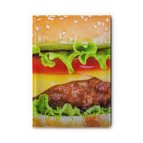 Обложка для автодокументов с принтом Гамбургер в Кировске, натуральная кожа |  размер 19,9*13 см; внутри 4 больших “конверта” для документов и один маленький отдел — туда идеально встанут права | Тематика изображения на принте: бутерброд | гамбургер | еда | фастфуд | чизбургер