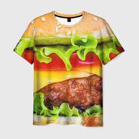 Мужская футболка 3D с принтом Гамбургер в Кировске, 100% полиэфир | прямой крой, круглый вырез горловины, длина до линии бедер | бутерброд | гамбургер | еда | фастфуд | чизбургер