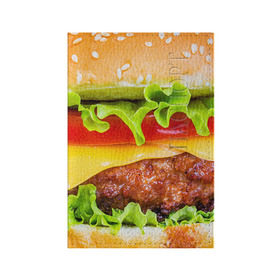 Обложка для паспорта матовая кожа с принтом Гамбургер в Кировске, натуральная матовая кожа | размер 19,3 х 13,7 см; прозрачные пластиковые крепления | Тематика изображения на принте: бутерброд | гамбургер | еда | фастфуд | чизбургер