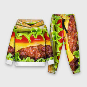 Детский костюм 3D (с толстовкой) с принтом Гамбургер в Кировске,  |  | бутерброд | гамбургер | еда | фастфуд | чизбургер