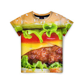 Детская футболка 3D с принтом Гамбургер в Кировске, 100% гипоаллергенный полиэфир | прямой крой, круглый вырез горловины, длина до линии бедер, чуть спущенное плечо, ткань немного тянется | бутерброд | гамбургер | еда | фастфуд | чизбургер