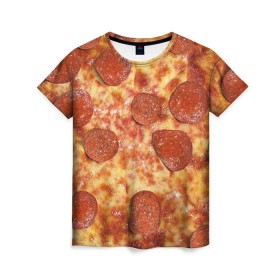 Женская футболка 3D с принтом Пицца в Кировске, 100% полиэфир ( синтетическое хлопкоподобное полотно) | прямой крой, круглый вырез горловины, длина до линии бедер | pizza | еда | пицца | фастфуд