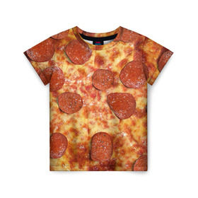 Детская футболка 3D с принтом Пицца в Кировске, 100% гипоаллергенный полиэфир | прямой крой, круглый вырез горловины, длина до линии бедер, чуть спущенное плечо, ткань немного тянется | pizza | еда | пицца | фастфуд
