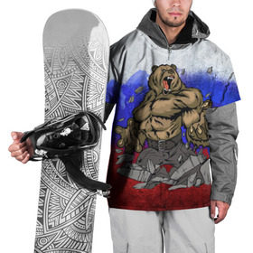 Накидка на куртку 3D с принтом Медведь в Кировске, 100% полиэстер |  | флаг россии