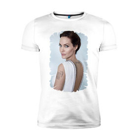 Мужская футболка премиум с принтом Angelina Jolie в Кировске, 92% хлопок, 8% лайкра | приталенный силуэт, круглый вырез ворота, длина до линии бедра, короткий рукав | Тематика изображения на принте: татуировки