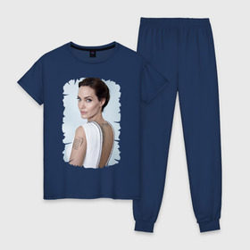 Женская пижама хлопок с принтом Angelina Jolie в Кировске, 100% хлопок | брюки и футболка прямого кроя, без карманов, на брюках мягкая резинка на поясе и по низу штанин | татуировки