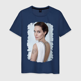 Мужская футболка хлопок с принтом Angelina Jolie в Кировске, 100% хлопок | прямой крой, круглый вырез горловины, длина до линии бедер, слегка спущенное плечо. | татуировки