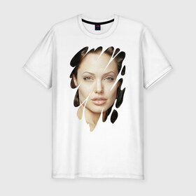 Мужская футболка премиум с принтом Анджелина Джоли в Кировске, 92% хлопок, 8% лайкра | приталенный силуэт, круглый вырез ворота, длина до линии бедра, короткий рукав | angelina jolie | hollywood | анджелина джоли | голливуд | кинозвезда