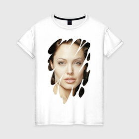 Женская футболка хлопок с принтом Анджелина Джоли в Кировске, 100% хлопок | прямой крой, круглый вырез горловины, длина до линии бедер, слегка спущенное плечо | angelina jolie | hollywood | анджелина джоли | голливуд | кинозвезда