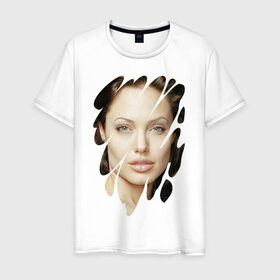 Мужская футболка хлопок с принтом Анджелина Джоли в Кировске, 100% хлопок | прямой крой, круглый вырез горловины, длина до линии бедер, слегка спущенное плечо. | angelina jolie | hollywood | анджелина джоли | голливуд | кинозвезда