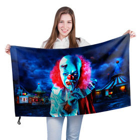 Флаг 3D с принтом Клоун в Кировске, 100% полиэстер | плотность ткани — 95 г/м2, размер — 67 х 109 см. Принт наносится с одной стороны | halloween | злодей | злой | клоун | монстр | хэлоуин