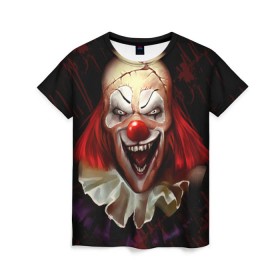 Женская футболка 3D с принтом Зомби клоун в Кировске, 100% полиэфир ( синтетическое хлопкоподобное полотно) | прямой крой, круглый вырез горловины, длина до линии бедер | halloween | злодей | злой | клоун | монстр | хэлоуин