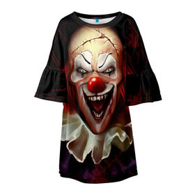 Детское платье 3D с принтом Зомби клоун в Кировске, 100% полиэстер | прямой силуэт, чуть расширенный к низу. Круглая горловина, на рукавах — воланы | Тематика изображения на принте: halloween | злодей | злой | клоун | монстр | хэлоуин
