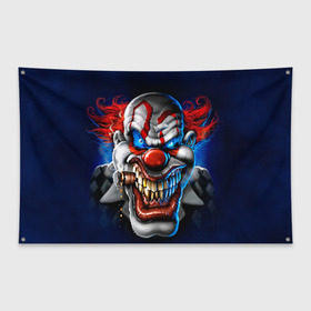 Флаг-баннер с принтом Клоун в Кировске, 100% полиэстер | размер 67 х 109 см, плотность ткани — 95 г/м2; по краям флага есть четыре люверса для крепления | halloween | злодей | злой | клоун | монстр | хэлоуин