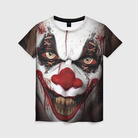 Женская футболка 3D с принтом Зомби клоун в Кировске, 100% полиэфир ( синтетическое хлопкоподобное полотно) | прямой крой, круглый вырез горловины, длина до линии бедер | halloween | злодей | злой | клоун | монстр | хэлоуин