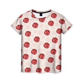 Женская футболка 3D с принтом Розы в Кировске, 100% полиэфир ( синтетическое хлопкоподобное полотно) | прямой крой, круглый вырез горловины, длина до линии бедер | паттерн | цветочный