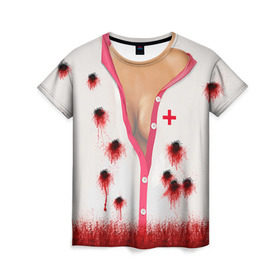 Женская футболка 3D с принтом Костюм медсестры в Кировске, 100% полиэфир ( синтетическое хлопкоподобное полотно) | прямой крой, круглый вырез горловины, длина до линии бедер | зомби