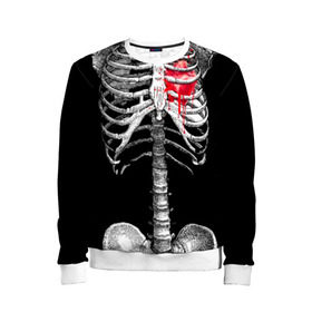 Детский свитшот 3D с принтом Скелет с сердцем в Кировске, 100% полиэстер | свободная посадка, прямой крой, мягкая тканевая резинка на рукавах и понизу свитшота | halloween | skeleton | кровь | скелет | хэллоуин