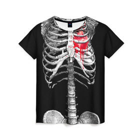 Женская футболка 3D с принтом Скелет с сердцем в Кировске, 100% полиэфир ( синтетическое хлопкоподобное полотно) | прямой крой, круглый вырез горловины, длина до линии бедер | halloween | skeleton | кровь | скелет | хэллоуин