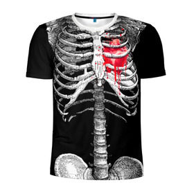 Мужская футболка 3D спортивная с принтом Скелет с сердцем в Кировске, 100% полиэстер с улучшенными характеристиками | приталенный силуэт, круглая горловина, широкие плечи, сужается к линии бедра | halloween | skeleton | кровь | скелет | хэллоуин