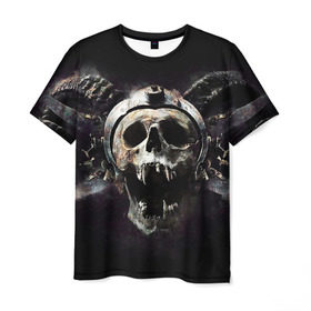 Мужская футболка 3D с принтом Череп с рогами в Кировске, 100% полиэфир | прямой крой, круглый вырез горловины, длина до линии бедер | skull | skulls | череп | черепа