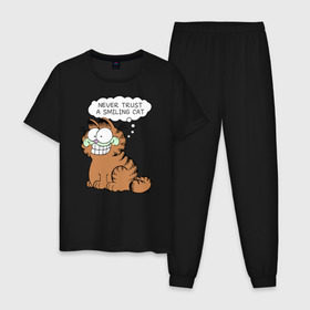 Мужская пижама хлопок с принтом Garfield Smiling Cat в Кировске, 100% хлопок | брюки и футболка прямого кроя, без карманов, на брюках мягкая резинка на поясе и по низу штанин
 | garfield smiling cat гарфилд кот