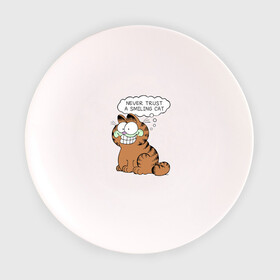 Тарелка с принтом Garfield Smiling Cat в Кировске, фарфор | диаметр - 210 мм
диаметр для нанесения принта - 120 мм | garfield smiling cat гарфилд кот