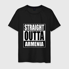 Мужская футболка хлопок с принтом Прямиком из Армении в Кировске, 100% хлопок | прямой крой, круглый вырез горловины, длина до линии бедер, слегка спущенное плечо. | a | armenia | out | outta | straight | армения | армянин