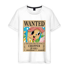 Мужская футболка хлопок с принтом Тони Тони Чоппер в Кировске, 100% хлопок | прямой крой, круглый вырез горловины, длина до линии бедер, слегка спущенное плечо. | one piece | wanted | ван пис | розыск | чоппер