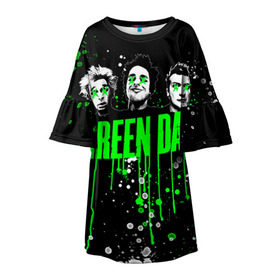 Детское платье 3D с принтом Green Day в Кировске, 100% полиэстер | прямой силуэт, чуть расширенный к низу. Круглая горловина, на рукавах — воланы | green day | rock | грин дей | рок