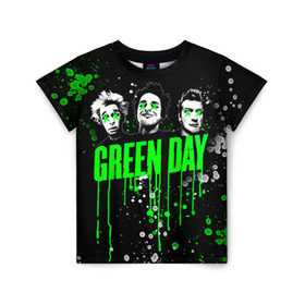 Детская футболка 3D с принтом Green Day в Кировске, 100% гипоаллергенный полиэфир | прямой крой, круглый вырез горловины, длина до линии бедер, чуть спущенное плечо, ткань немного тянется | Тематика изображения на принте: green day | rock | грин дей | рок
