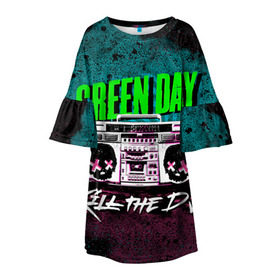 Детское платье 3D с принтом Green Day в Кировске, 100% полиэстер | прямой силуэт, чуть расширенный к низу. Круглая горловина, на рукавах — воланы | green day | rock | грин дей | рок