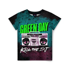 Детская футболка 3D с принтом Green Day в Кировске, 100% гипоаллергенный полиэфир | прямой крой, круглый вырез горловины, длина до линии бедер, чуть спущенное плечо, ткань немного тянется | Тематика изображения на принте: green day | rock | грин дей | рок