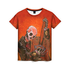 Женская футболка 3D с принтом Скелет с гитарой в Кировске, 100% полиэфир ( синтетическое хлопкоподобное полотно) | прямой крой, круглый вырез горловины, длина до линии бедер | гитара | скелет