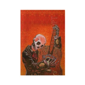 Обложка для паспорта матовая кожа с принтом Скелет с гитарой в Кировске, натуральная матовая кожа | размер 19,3 х 13,7 см; прозрачные пластиковые крепления | Тематика изображения на принте: гитара | скелет