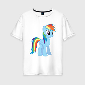 Женская футболка хлопок Oversize с принтом Пони радуга в Кировске, 100% хлопок | свободный крой, круглый ворот, спущенный рукав, длина до линии бедер
 | прикольная пони радуга.пони радуга