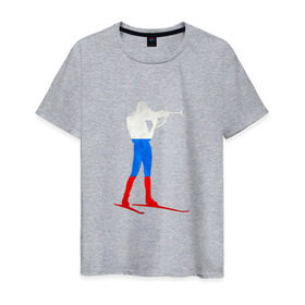Мужская футболка хлопок с принтом Biathlon Russia в Кировске, 100% хлопок | прямой крой, круглый вырез горловины, длина до линии бедер, слегка спущенное плечо. | биатлон | виды | зимние | лыжи | россия | спорт