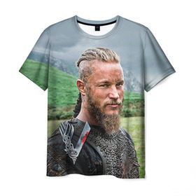 Мужская футболка 3D с принтом Рагнар Лодброк в Кировске, 100% полиэфир | прямой крой, круглый вырез горловины, длина до линии бедер | vikings | вальхалла | викинги | рагнар лодброк | сериалы