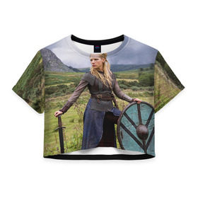 Женская футболка 3D укороченная с принтом Лагерта в Кировске, 100% полиэстер | круглая горловина, длина футболки до линии талии, рукава с отворотами | vikings | вальхалла | викинги | лагерта | рагнар лодброк | сериалы
