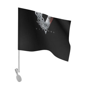 Флаг для автомобиля с принтом Эмблема Викингов в Кировске, 100% полиэстер | Размер: 30*21 см | vikings | вальхалла | викинги | лого | рагнар лодброк | сериалы | эмблема