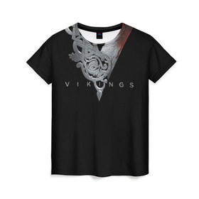 Женская футболка 3D с принтом Эмблема Викингов в Кировске, 100% полиэфир ( синтетическое хлопкоподобное полотно) | прямой крой, круглый вырез горловины, длина до линии бедер | vikings | вальхалла | викинги | лого | рагнар лодброк | сериалы | эмблема