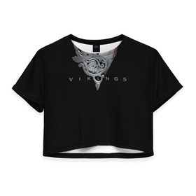 Женская футболка 3D укороченная с принтом Эмблема Викингов в Кировске, 100% полиэстер | круглая горловина, длина футболки до линии талии, рукава с отворотами | vikings | вальхалла | викинги | лого | рагнар лодброк | сериалы | эмблема