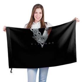 Флаг 3D с принтом Эмблема Викингов в Кировске, 100% полиэстер | плотность ткани — 95 г/м2, размер — 67 х 109 см. Принт наносится с одной стороны | vikings | вальхалла | викинги | лого | рагнар лодброк | сериалы | эмблема