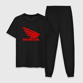 Мужская пижама хлопок с принтом Honda Red в Кировске, 100% хлопок | брюки и футболка прямого кроя, без карманов, на брюках мягкая резинка на поясе и по низу штанин
 | Тематика изображения на принте: логотипа | хонда
