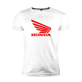 Мужская футболка премиум с принтом Honda Red в Кировске, 92% хлопок, 8% лайкра | приталенный силуэт, круглый вырез ворота, длина до линии бедра, короткий рукав | Тематика изображения на принте: логотипа | хонда