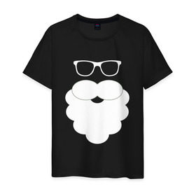 Мужская футболка хлопок с принтом Дед Мороз, борода из ваты в Кировске, 100% хлопок | прямой крой, круглый вырез горловины, длина до линии бедер, слегка спущенное плечо. | Тематика изображения на принте: борода