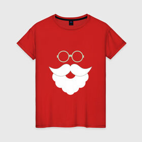 Женская футболка хлопок с принтом Дед Мороз в очках в Кировске, 100% хлопок | прямой крой, круглый вырез горловины, длина до линии бедер, слегка спущенное плечо | дед мороз | новый год | очки | санта | хипстер